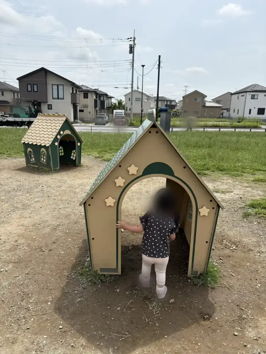 家の形の遊具に入る様子