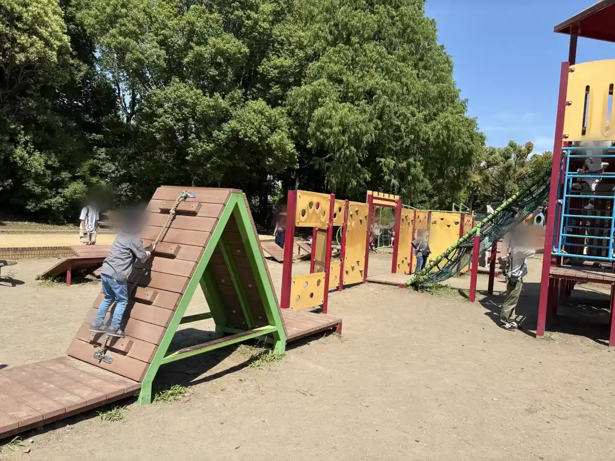 柏の葉公園の綱登り遊具とパネル遊具