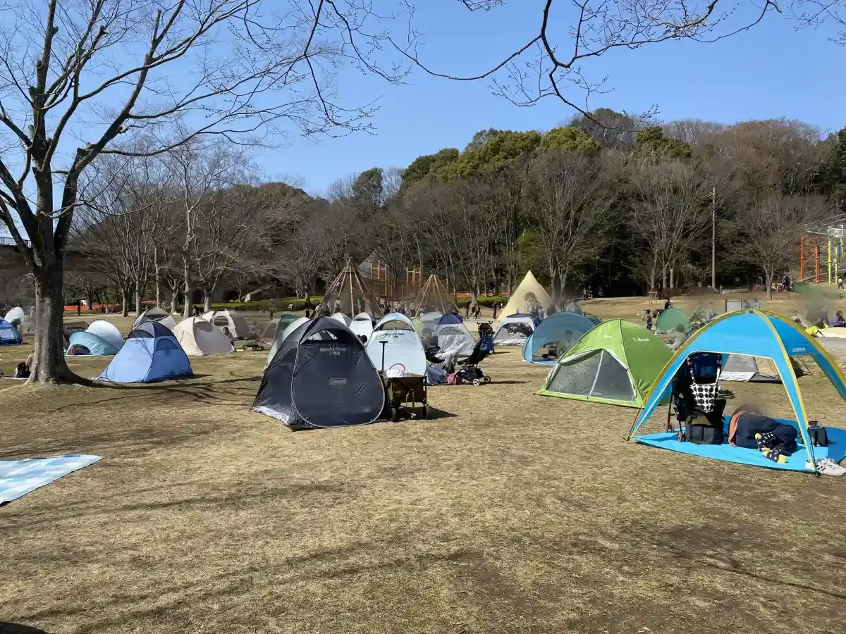 光と風の広場にテントが並ぶ様子