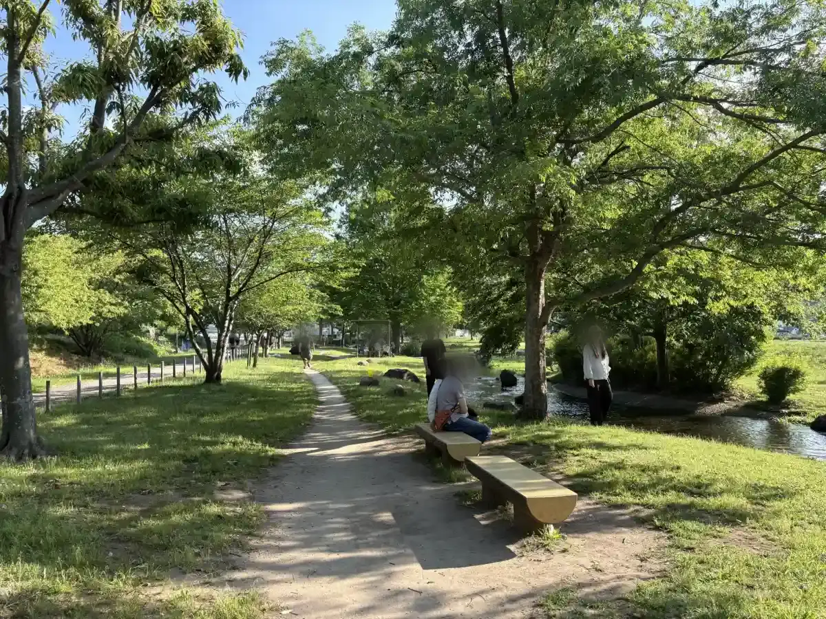小川沿いのベンチ
