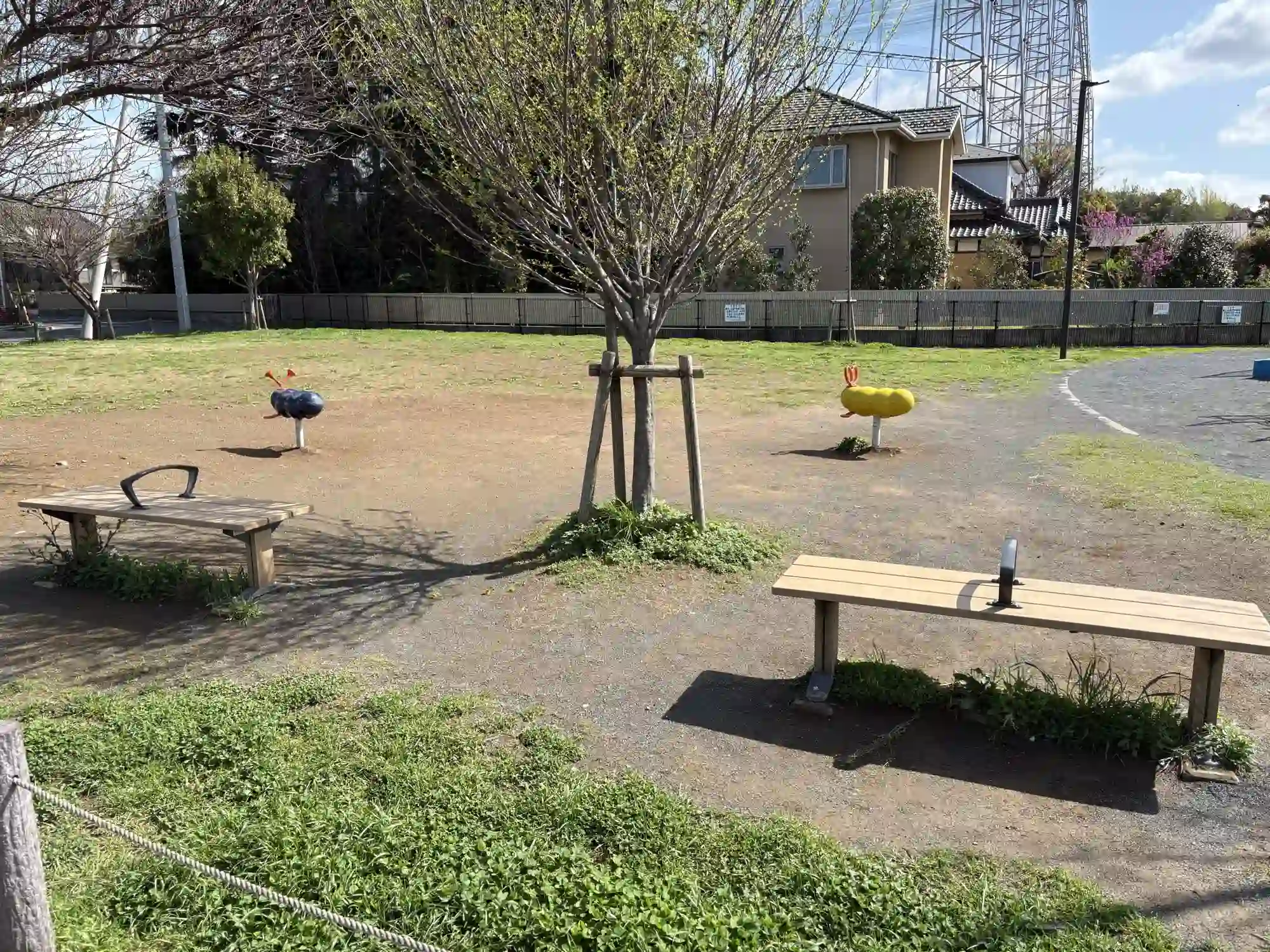ベンチとスプリング遊具