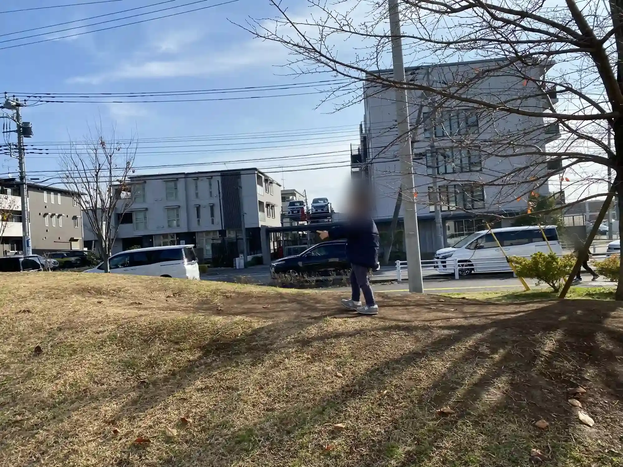 子どもが小さな丘を登って遊ぶ様子
